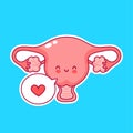 Cute happy funny woman uterus organ with heart